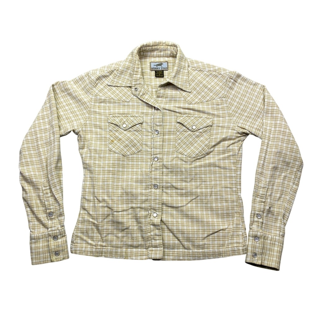 Horny Toad‎ Womens Yellow Plaid Western Snap Button Long Sleeve Shirt Size M